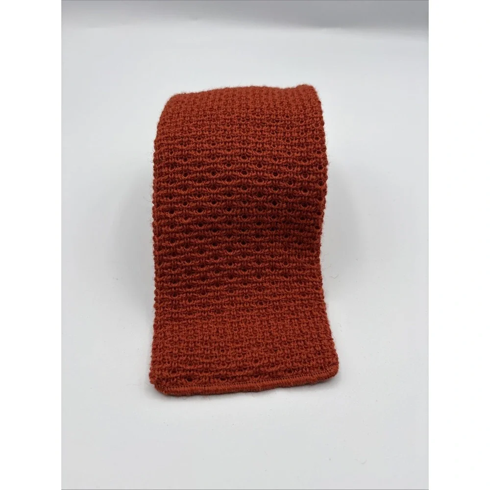 Vintage Ohrbachs Square End Tie Mens Orange Wool Knit Made In USA